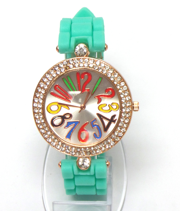 CRYSTAL STUD FUN DIAL JELLY SILICONE BAND WATCH
