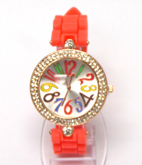 CRYSTAL STUD FUN DIAL JELLY SILICONE BAND WATCH 