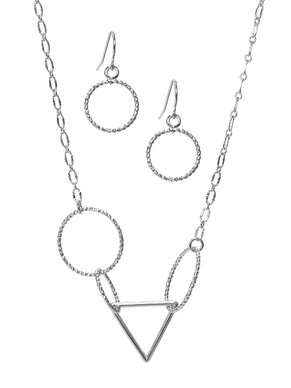 WIRE ART PENDANT NECKLACE SET - TRIANGLE AND HOOP