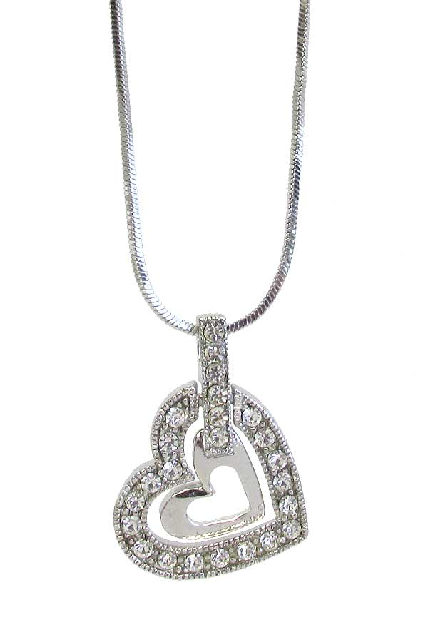 MADE IN KOREA WHITEGOLD PLATING DOUBLE HEART PENDANT NECKLACE
