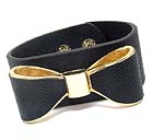 METAL LEATHER WITH RIBBON DESIGN BUTTON BRACELET