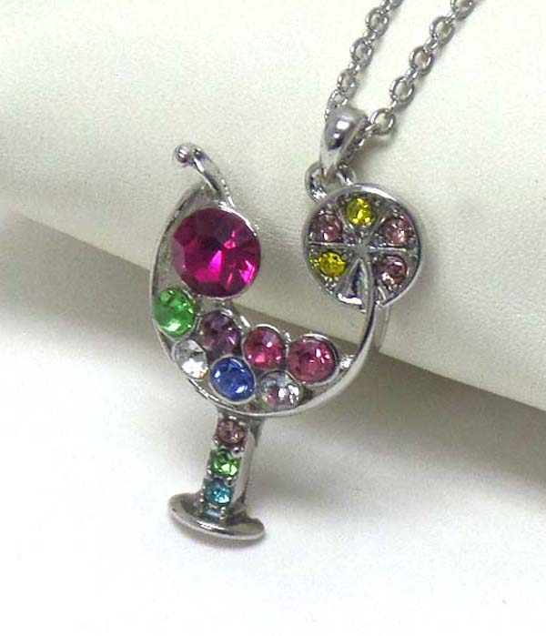 PREMIER ELECTRO PLATING CRYSTAL COCKTAIL GLASS PENDANT NECKLACE