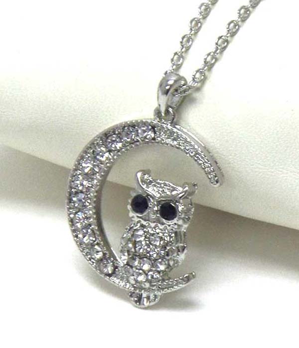 PREMIER ELECTRO PLATING CRYSTAL OWL AND MOON PENDANT NEKCLACE