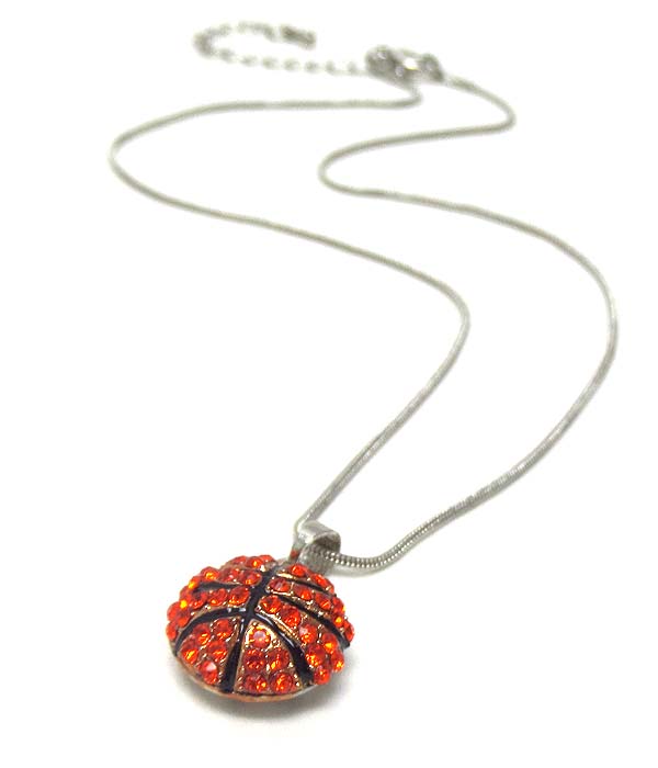 CRSYTAL PUFFY BASKETBALL PENDANT NECKLACE