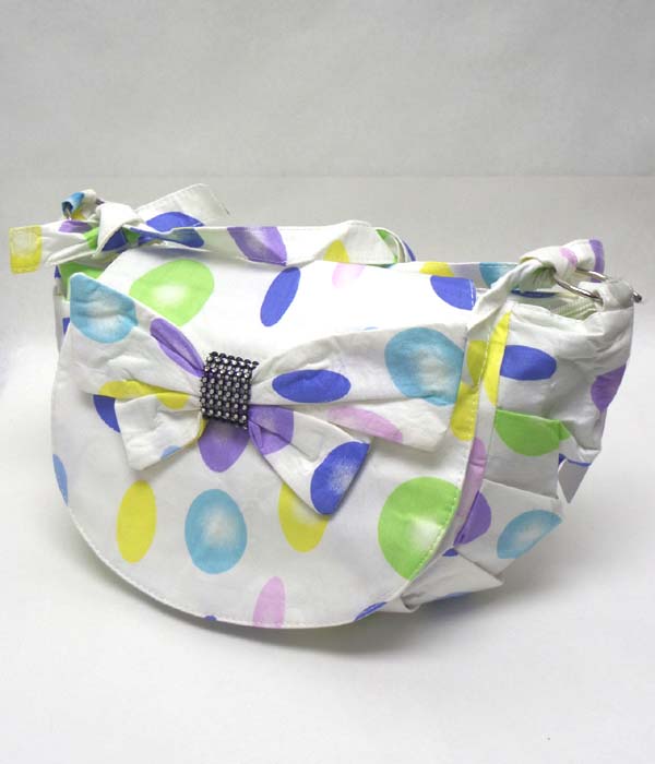 POLKADOT AND BOW FRONT AND UPPER ZIP TOTE BAG