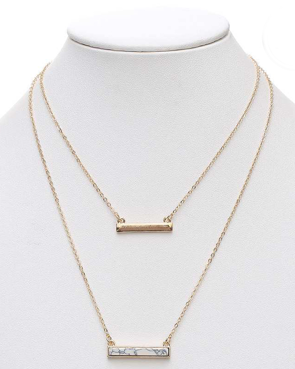 SIMPLE STICK STONE AND METAL BAR DOUBLE LAYER NECKLACE