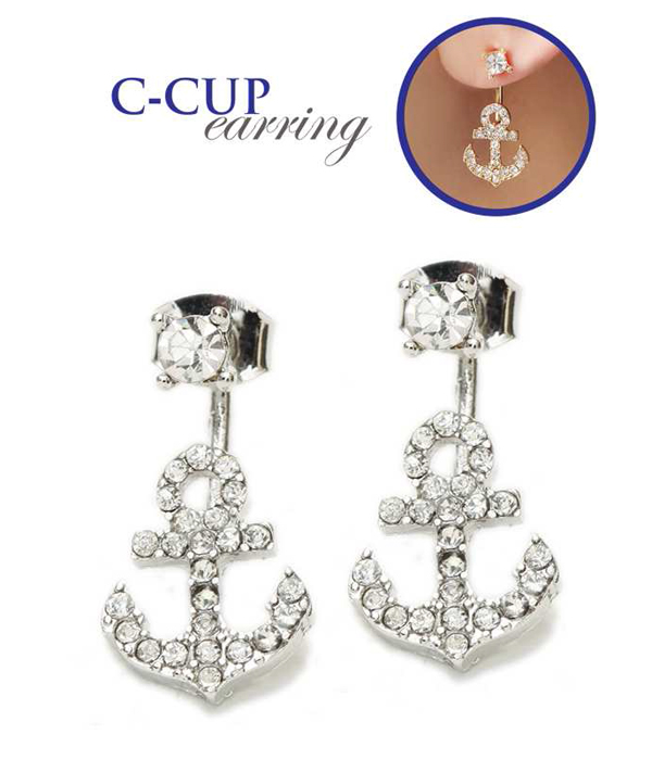 CRYSTAL ANCHOR DOUBLE SIDED FRONT AND BACK C CUP EARRING