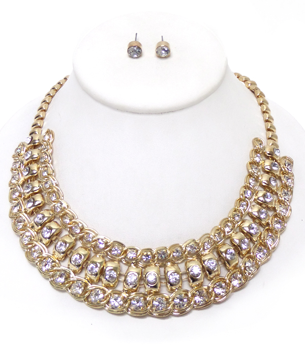 MULTI LAYER CRYSTAL LINK CHAIN NECKLACE SET