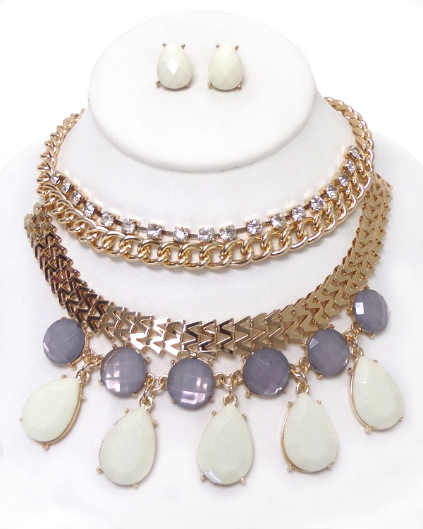 MULTI LAYER CHAIN AND TEARDROP NECKLACE SET