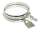 CRYSTAL KEY AND LOCK CHARM DANGLE DOUBLE METAL BANGLE