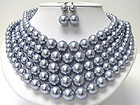 FIVE ROW GRADUAL PEARL BALL NECKLACE EARRING SET - Wholesale Jewelry