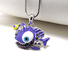 WHITE GOLD PLATING CRYSTAL AND EPOXY FISH PENDANT NECKLACE
