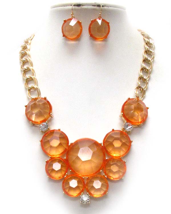 CRYSTAL AND MULTI SIZE FACET ACRYLIC BUBBLE NECKLACE EARRING SET