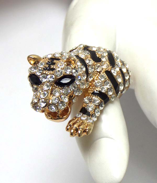 CRYSTAL AND EPOXY TIGER STRETCH RING