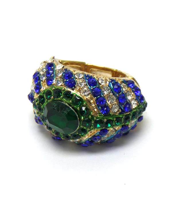 CRYSTAL PEACOCK FEATHER STRETCH RING