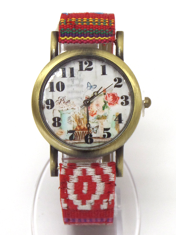 VINTAGE PICTURE FACE BOHO BAND WATCH - FLOWER