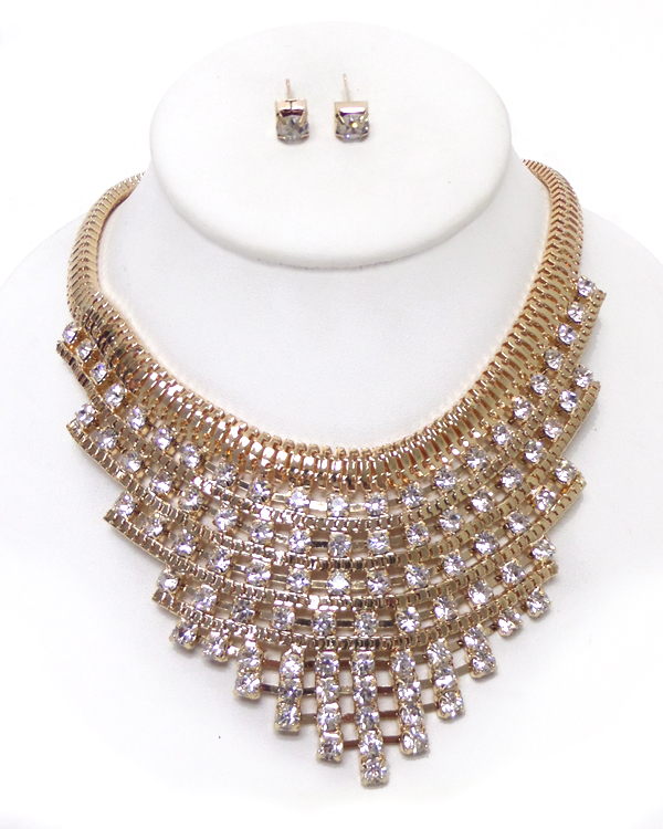 MULTI LAYER CRYSTAL AND SNAKE CHAIN DROP STATEMENT NECKLACE SET