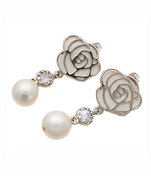 FLOWER AND PEARL DROP EARRING