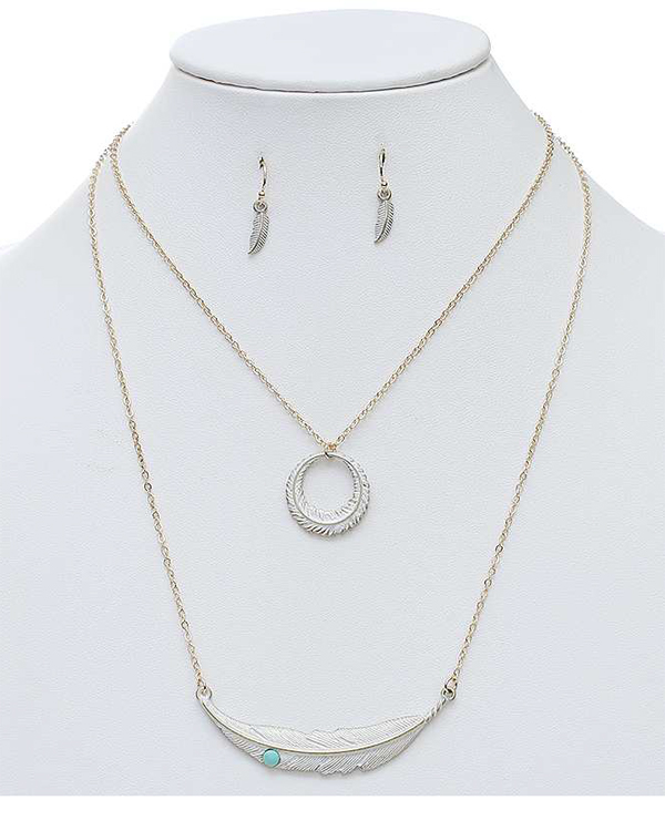 FEATHER DOUBLE LAYER NECKLACE SET