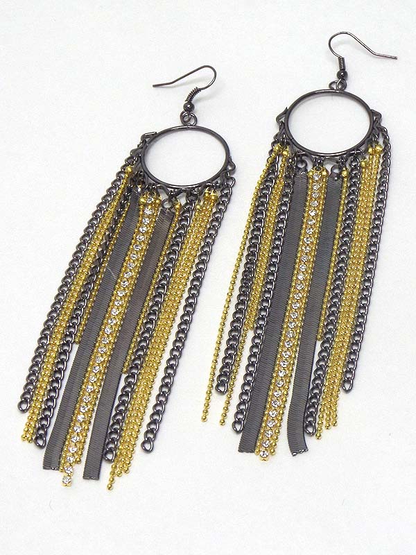 MULTI CHAIN TASSEL AND CRYSTAL DROP EARRING
