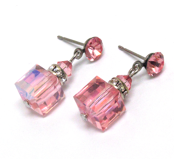 SQUARE SWAROVSKI CRYTAL AND RONDELLE DROP EARRING - MADE IN USA