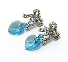 SWAROVSKI CRYTAL HEART AND RIBBON DROP EARRING - MADE IN USA