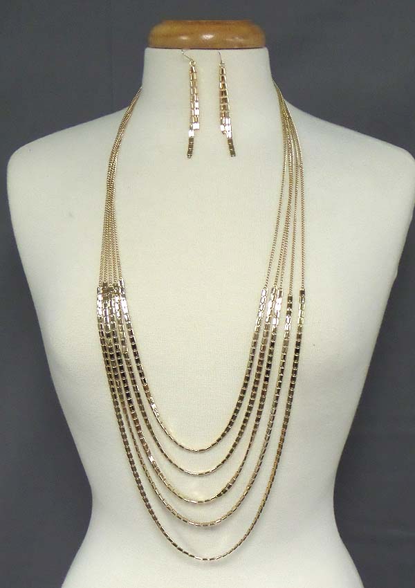 5 LAYER SNAKE CHAIN LONG NECKLACE EARRING SET