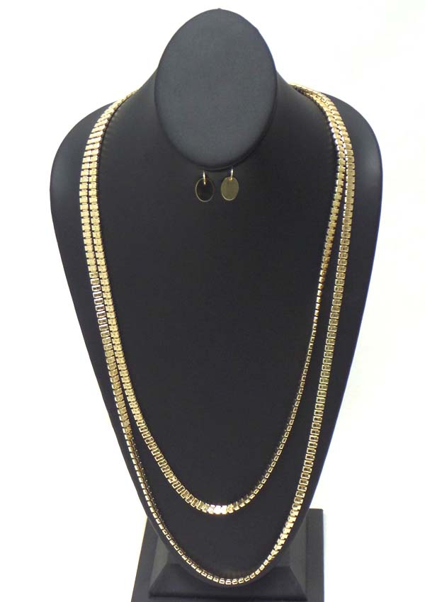 DOUBLE LAYER SNAKE CHAIN LONG NECKLACE EARRING SET
