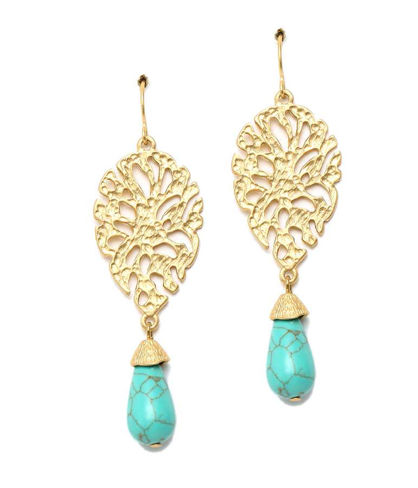 METAL FILIGREE AND TURQUOISE DROP EARRING