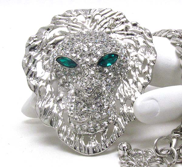 CRYSTAL DECO LARGE LION HEAD PENDANT AND CHUNKY CHAIN NECKLACE
