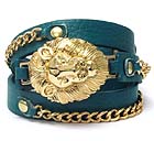 MULTI RIHANNA STYLE METAL TEXTURED LION HEAD AND METAL CHAIN LEATHERETTE WRAP BRACELET