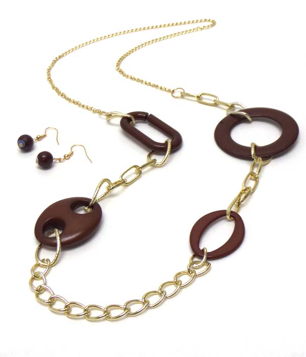 ACRYLIC AND METAL LONG CHAIN NECKLACE EARRING SET