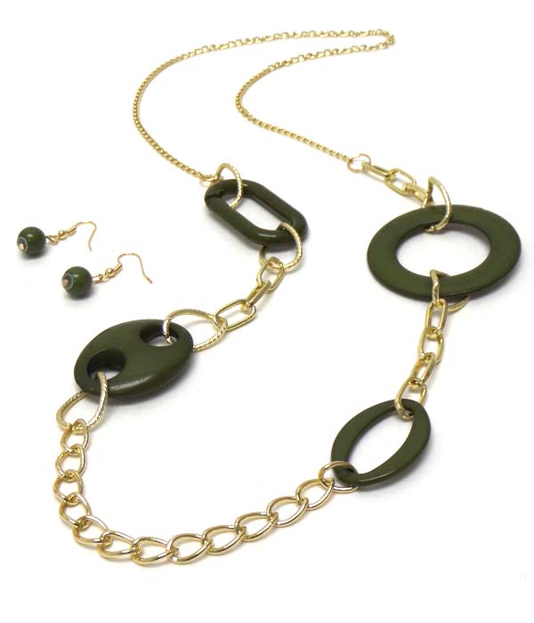 ACRYLIC AND METAL LONG CHAIN NECKLACE EARRING SET