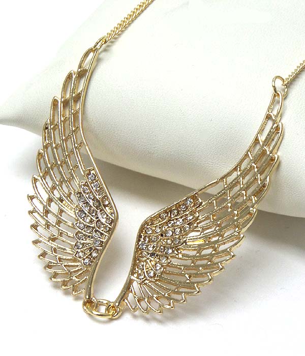 METAL FILIGREE AND CRYSTAL ANGEL WING NECKLACE