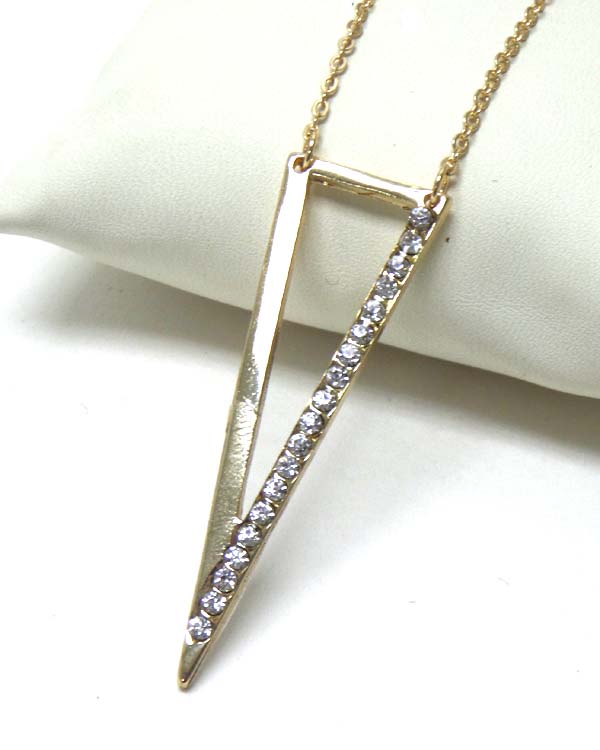CRYSTAL ACCENT METAL TRIANGLE PENDANT NECKLACE