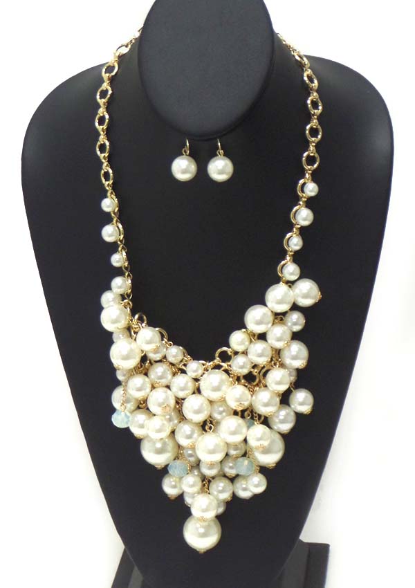 BOUTIQUE LUXURY CHUNKY PEARL STATEMENT NECKLACE EARRING SET