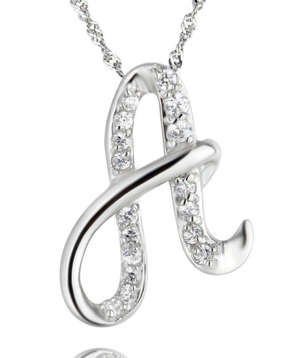 LETTER A INITIAL PENDANT WITH CRYSTALS NECKLACE 