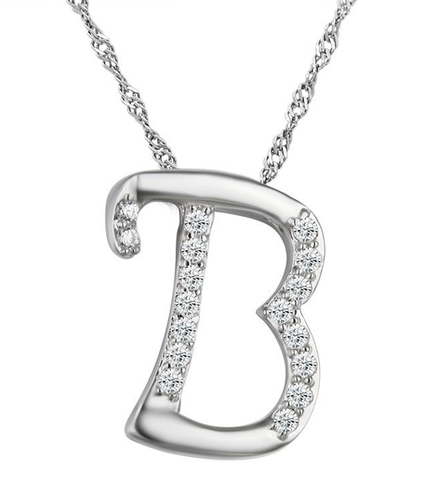 LETTER B INITIAL PENDANT WITH CRYSTALS NECKLACE 