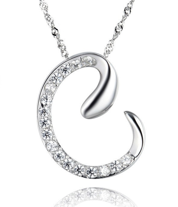 LETTER C INITIAL PENDANT WITH CRYSTALS NECKLACE
