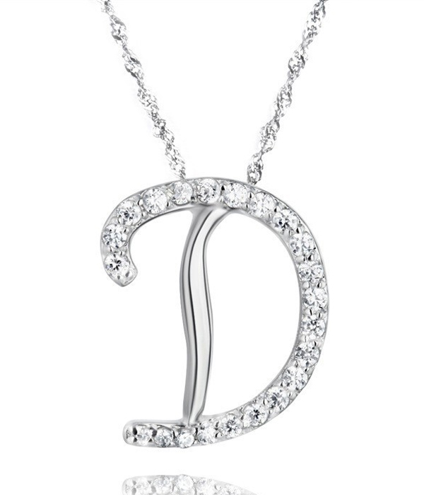 LETTER D INITIAL PENDANT WITH CRYSTALS NECKLACE