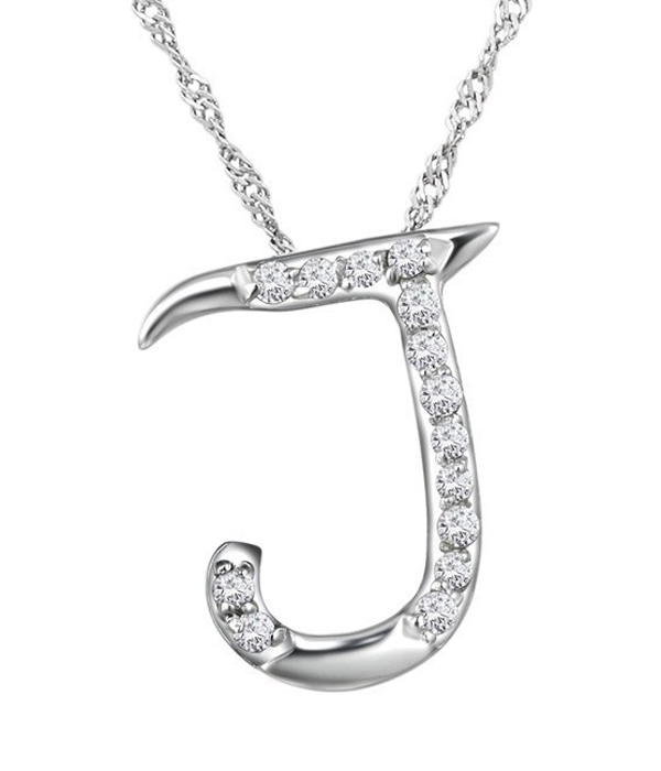 LETTER J INITIAL PENDANT WITH CRYSTALS NECKLACE