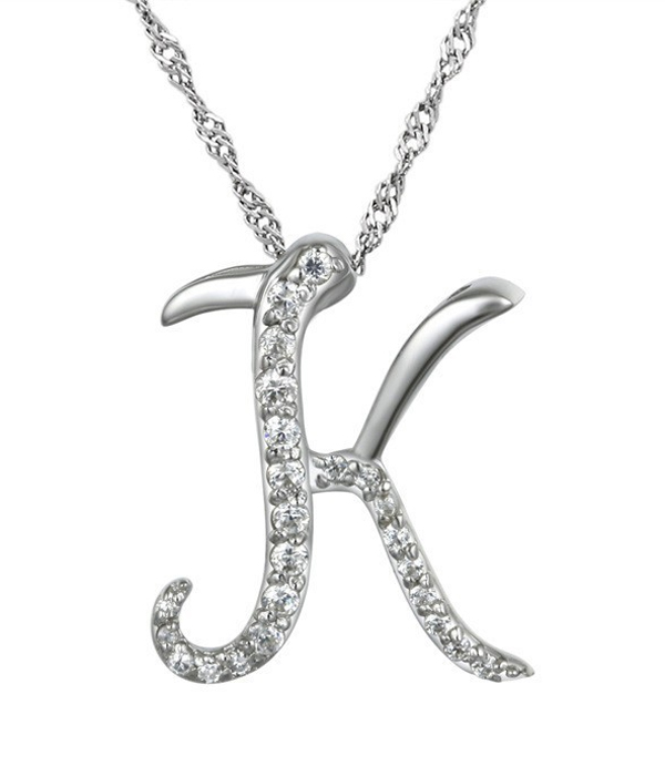 LETTER K INITIAL PENDANT WITH CRYSTALS NECKLACE