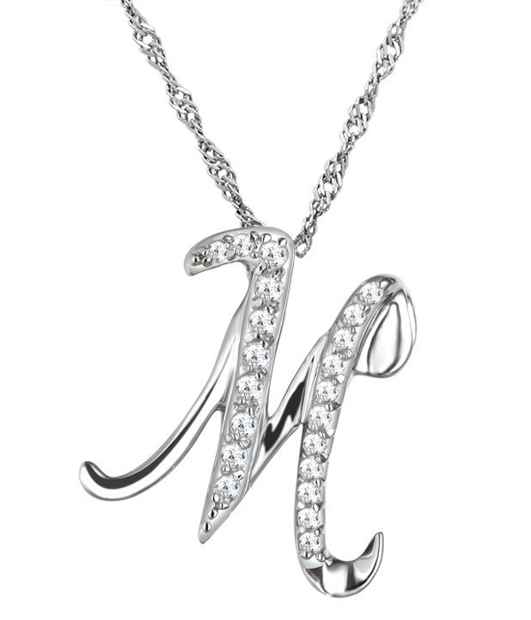 LETTER M INITIAL PENDANT WITH CRYSTALS NECKLACE 