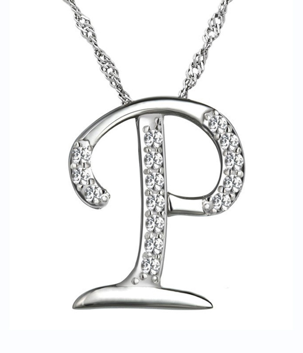LETTER P INITIAL PENDANT WITH CRYSTALS NECKLACE