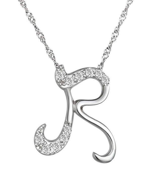 LETTER R INITIAL PENDANT WITH CRYSTALS NECKLACE 