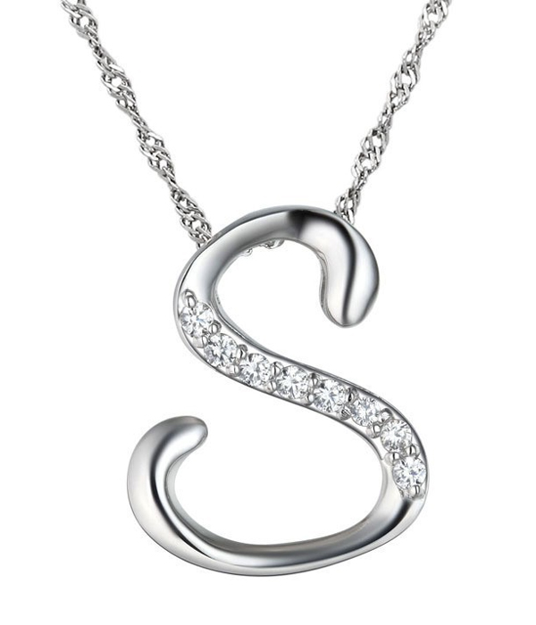 LETTER S INITIAL PENDANT WITH CRYSTALS NECKLACE
