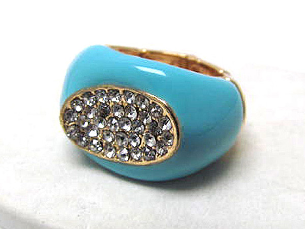 CRYSTAL METAL OVAL COLORFUL FASHION STRETCH RING