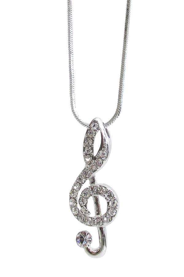 MADE IN KOREA WHITEGOLD PLATING MUSIC NOTE PENDANT NECKLACE - TREBLE CLEF