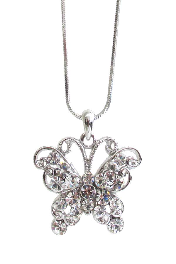 MADE IN KOREA WHITEGOLD PLATING BUTTERFLY PENDANT NECKLACE