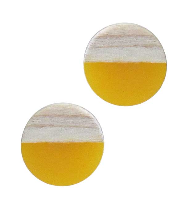 HALF RESIN AND WOOD DISC EARRING